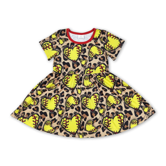 Short sleeves leopard softball baby girls dresses