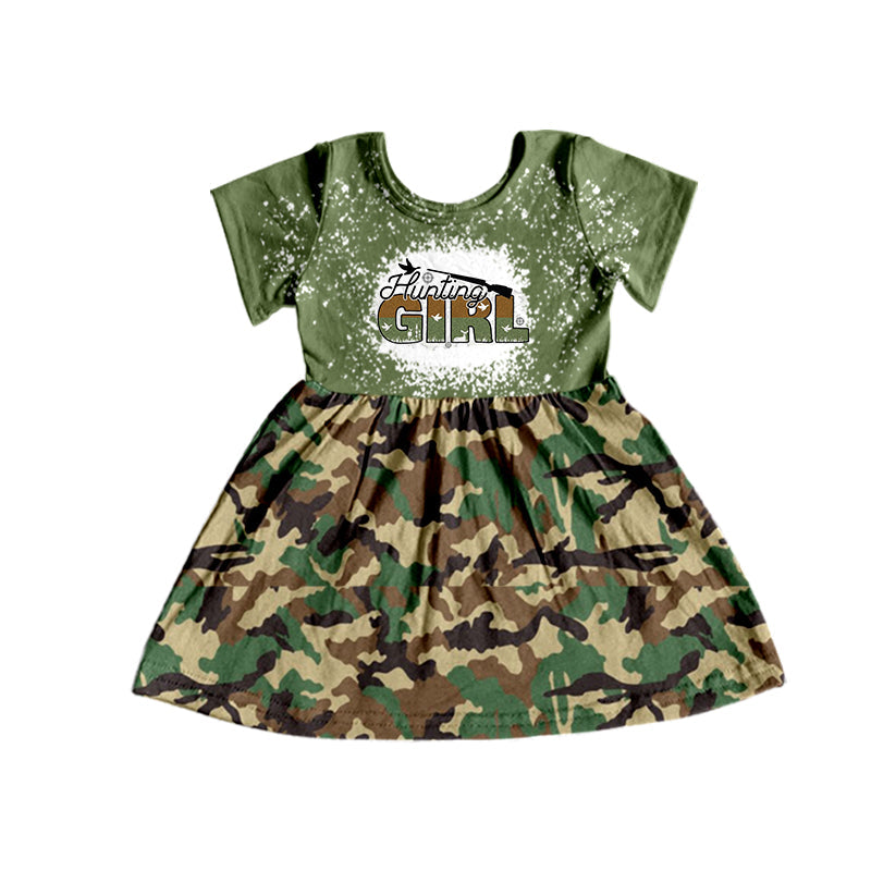 Olive hunting girl short sleeves camo kids girls dresses