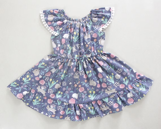 Bunny floral ruffle baby girls easter dresses