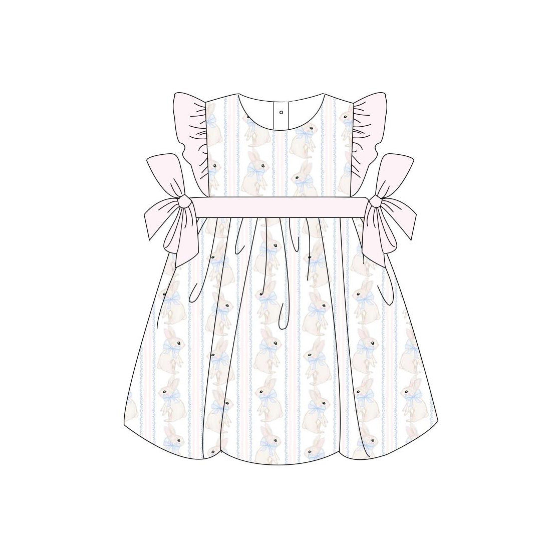 Flutter sleeves pink bunny baby girls easter dresses