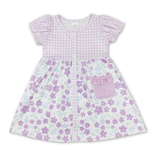 Short sleeves lavender floral kids girls dresses