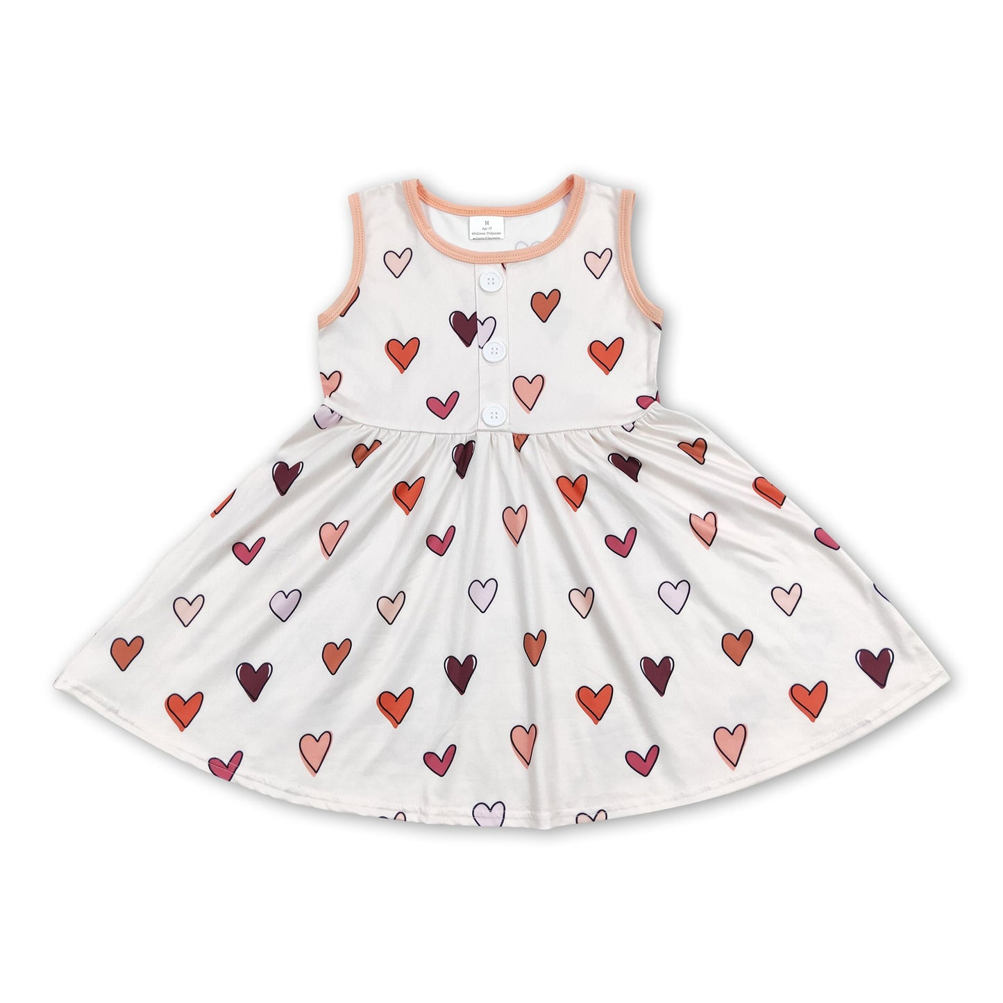 Sleeveless heart buttons baby girls valentine's dresses