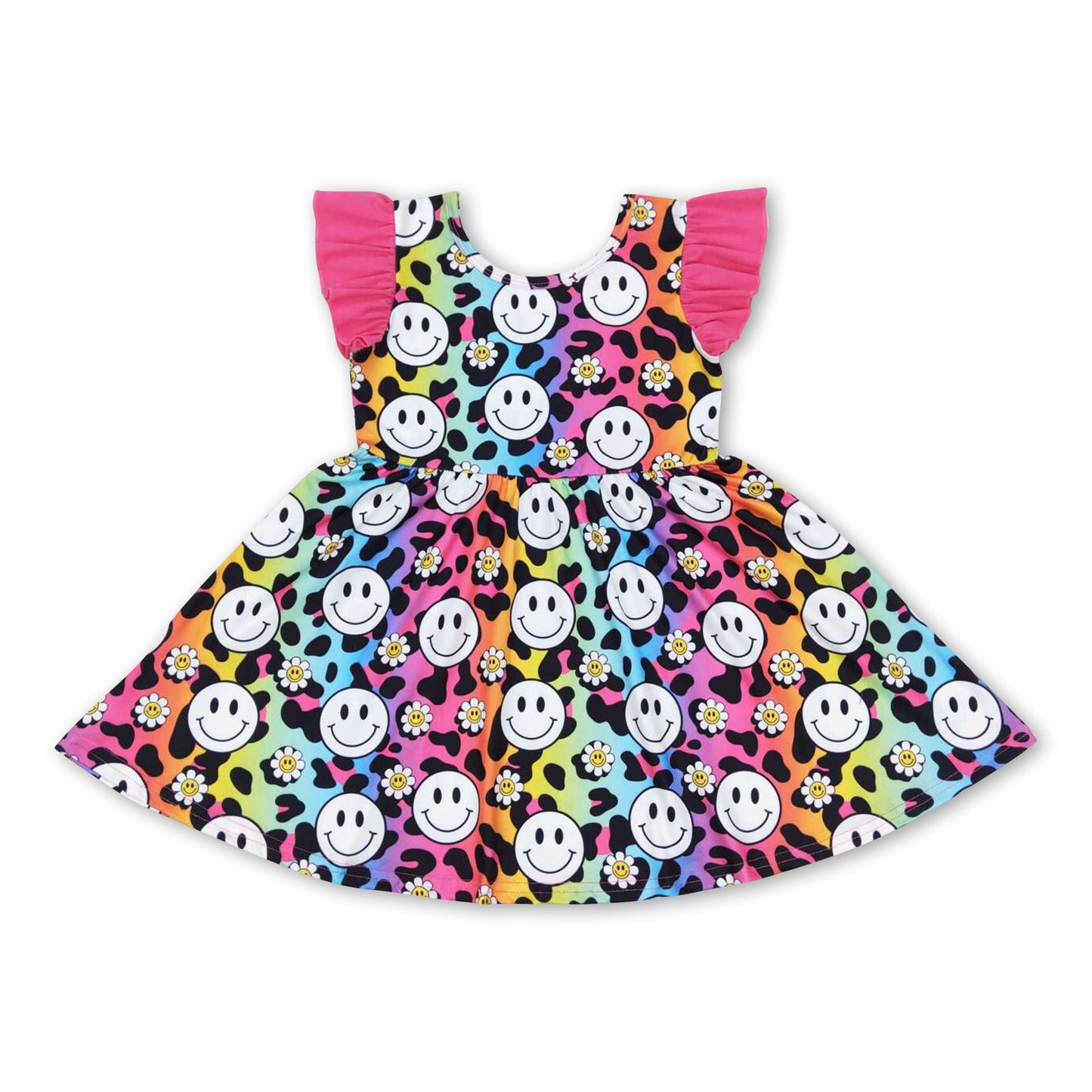 Flutter sleeves leopard smile kids girls dresses