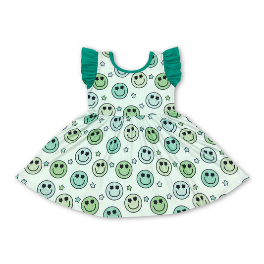 Flutter sleeves clover smile girls st patrick's day dresses