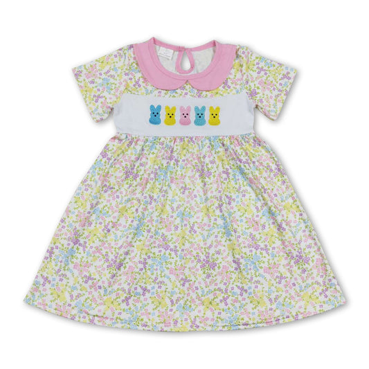 Short sleeves peeps bunny floral girls easter dresses