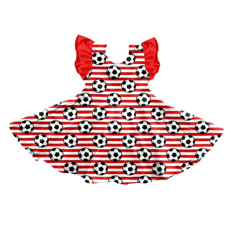 Flutter sleeves red stripe soccer baby girls dresses