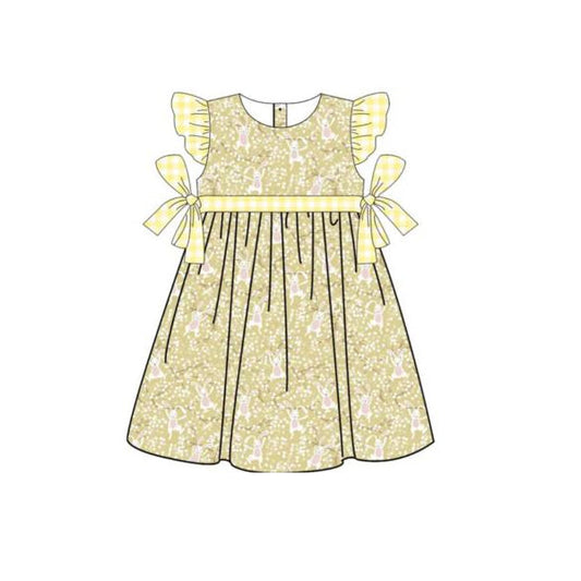 Flutter sleeves yellow bunny girls easter dresses