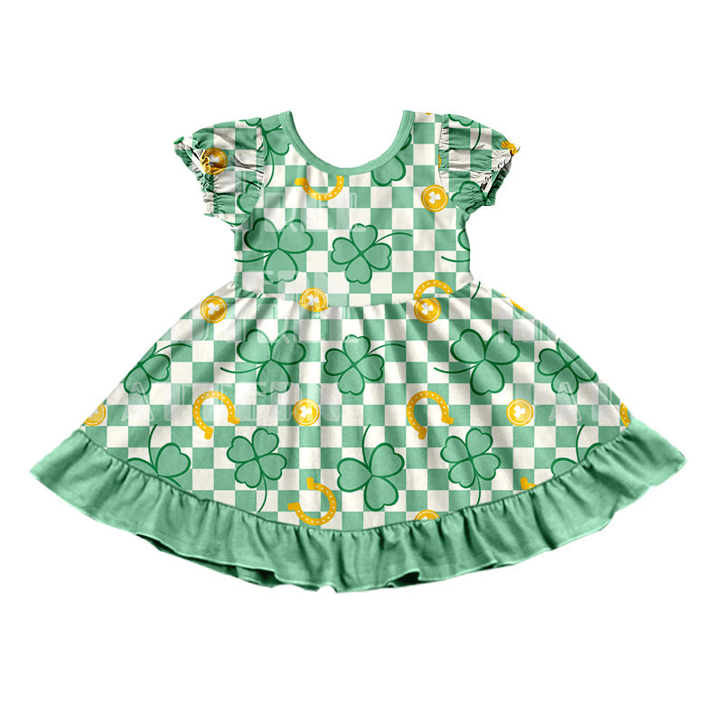 Pink plaid clover girls st patrick's day dresses