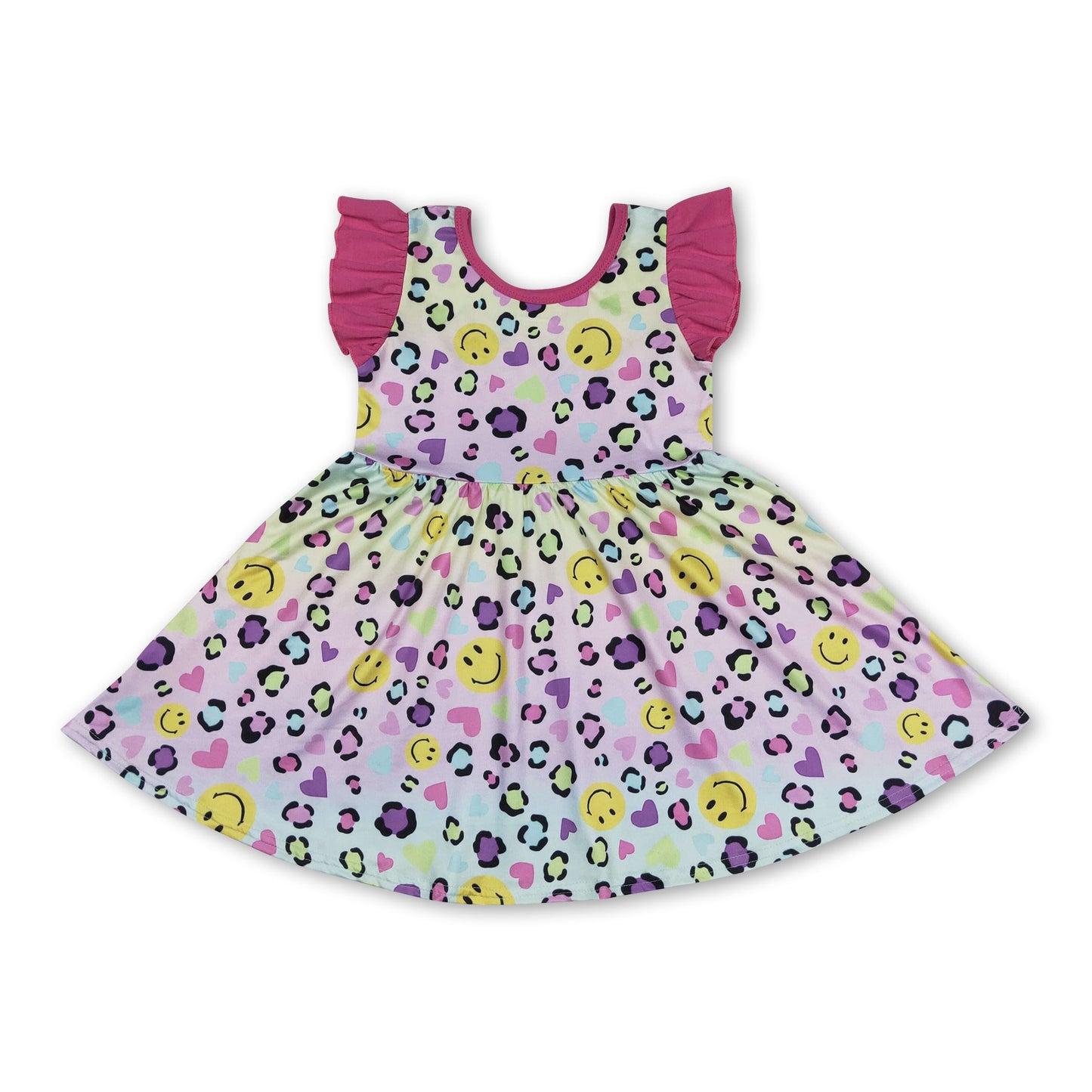 Flutter sleeves heart smile leopard girls valentine's dress