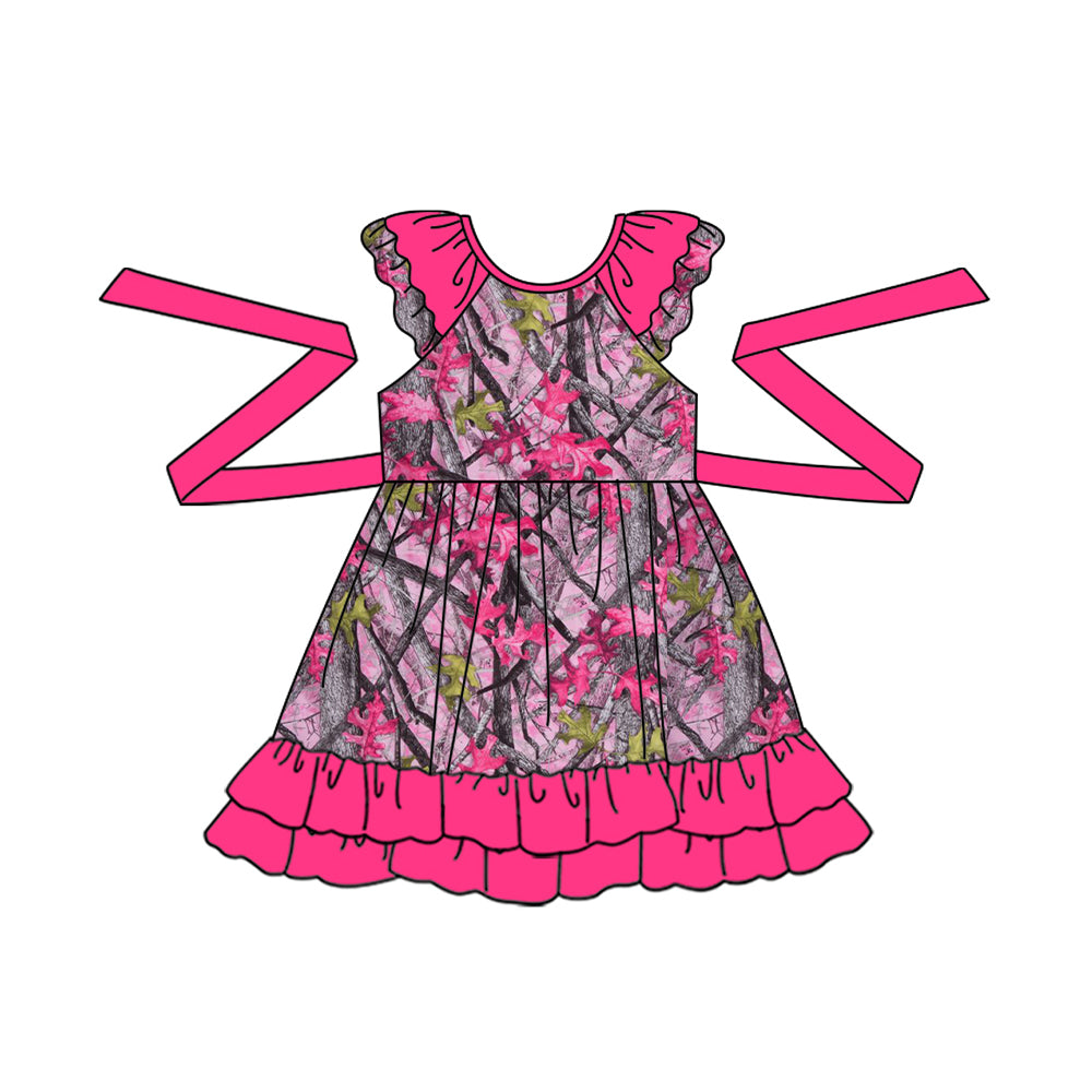 Hot pink ruffle camo kids girls summer dresses