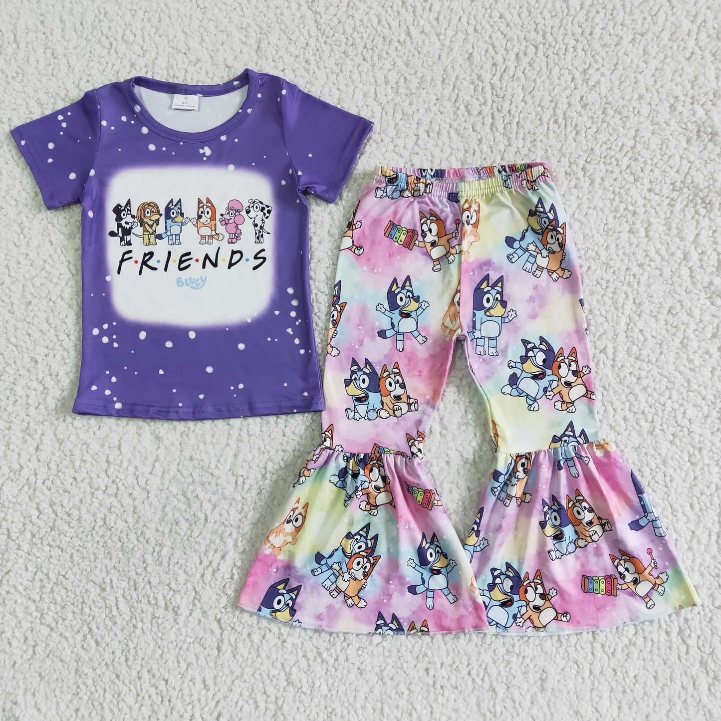 Friends dog bleached short sleeve shirt pants girls cute clothing