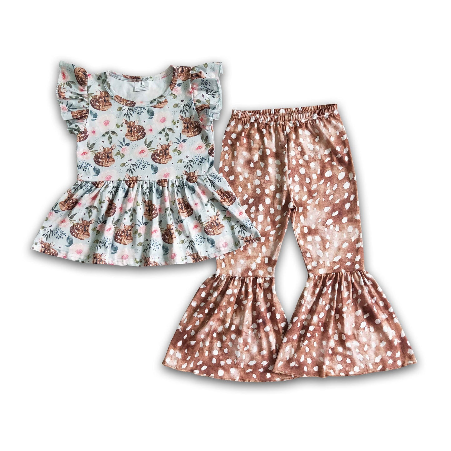 Deer peplum bell bottom pants girls set