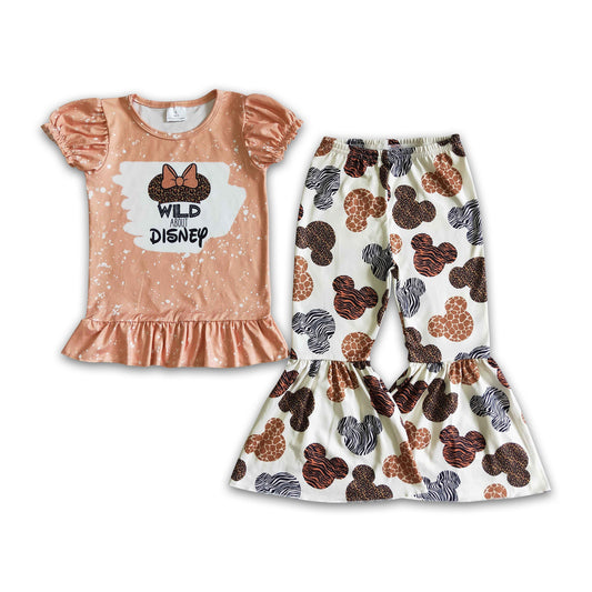 Wild animal mouse print bell bottom pants girls clothing set