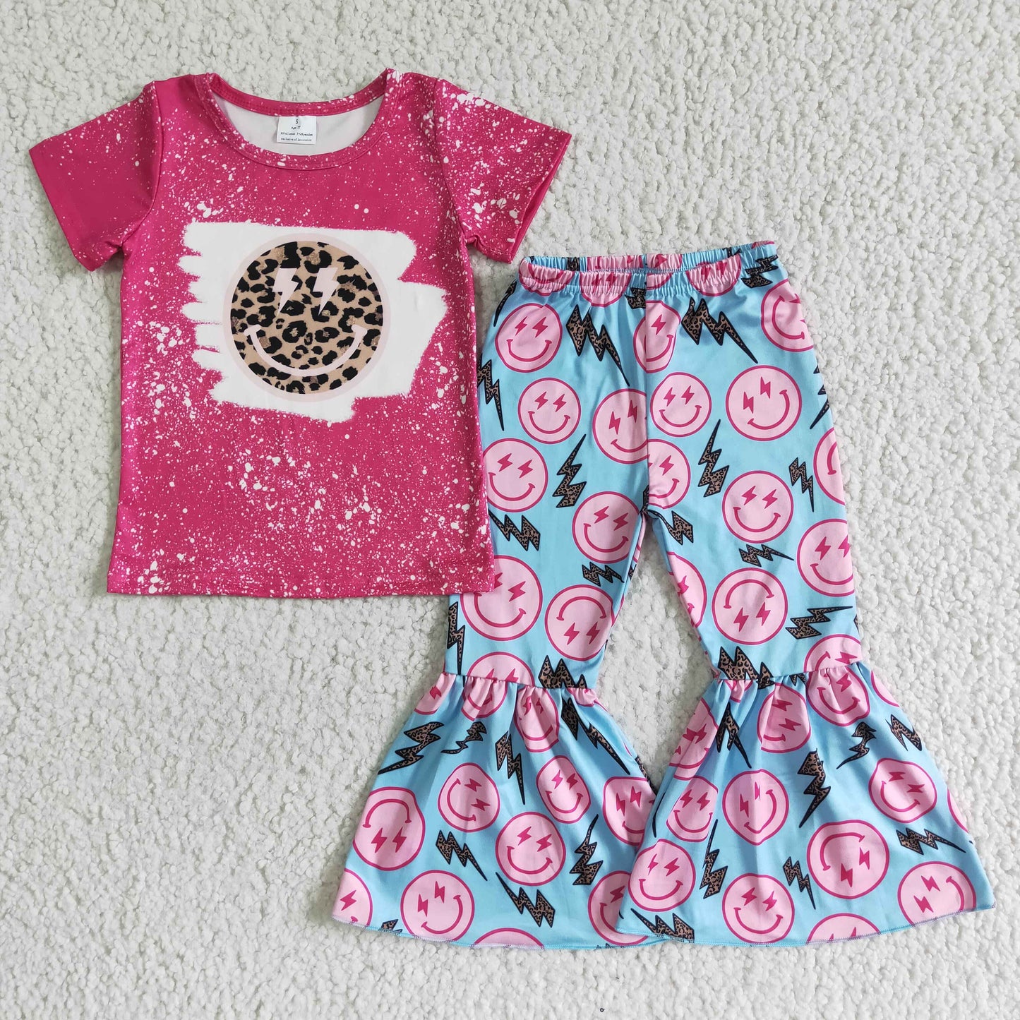 Smile bleached shirt bell pants kids girls boutique set