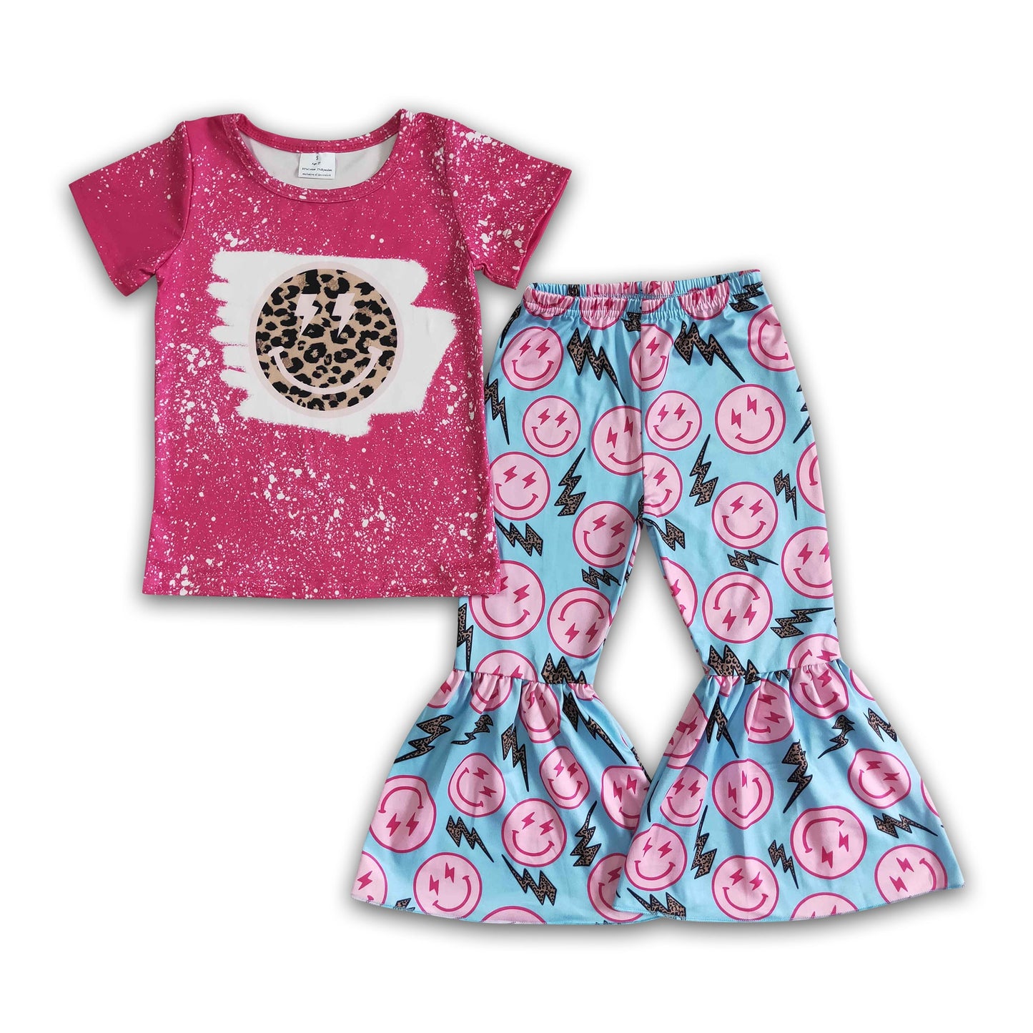 Smile bleached shirt bell pants kids girls boutique set