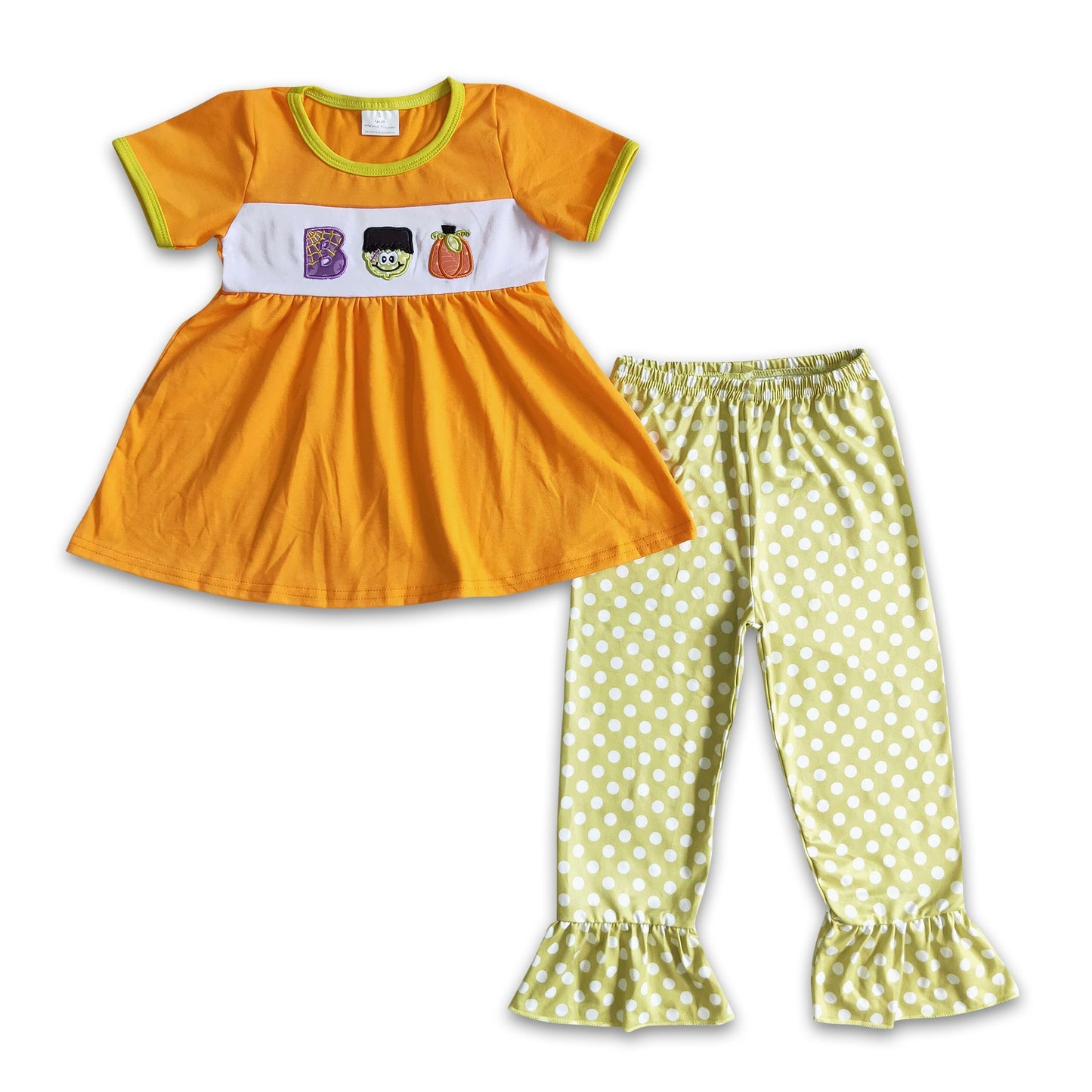 Boo pumpkin embroidery tunic set kids Halloween clothes