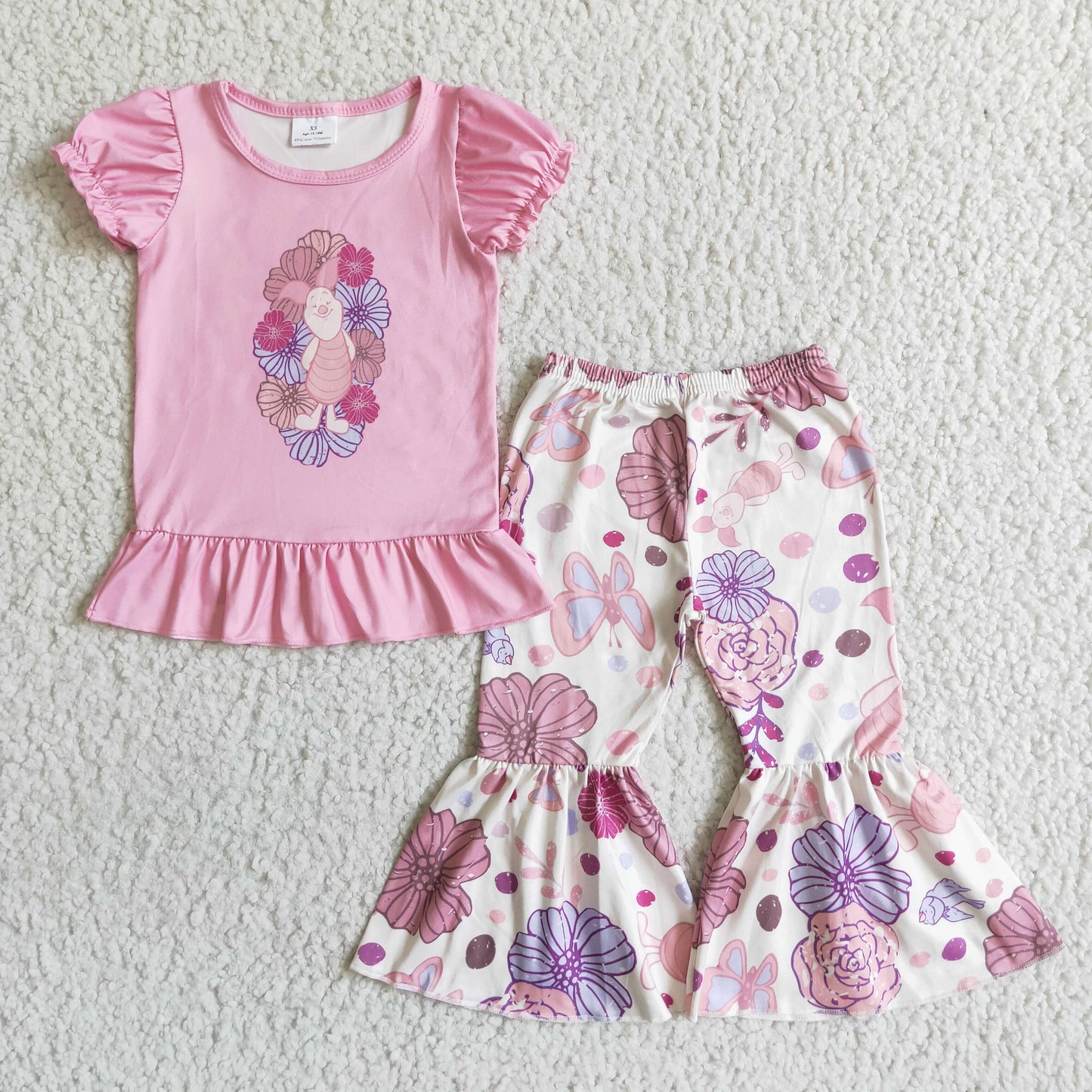 Pink floral shirt bell bottom pants kids girls clothes