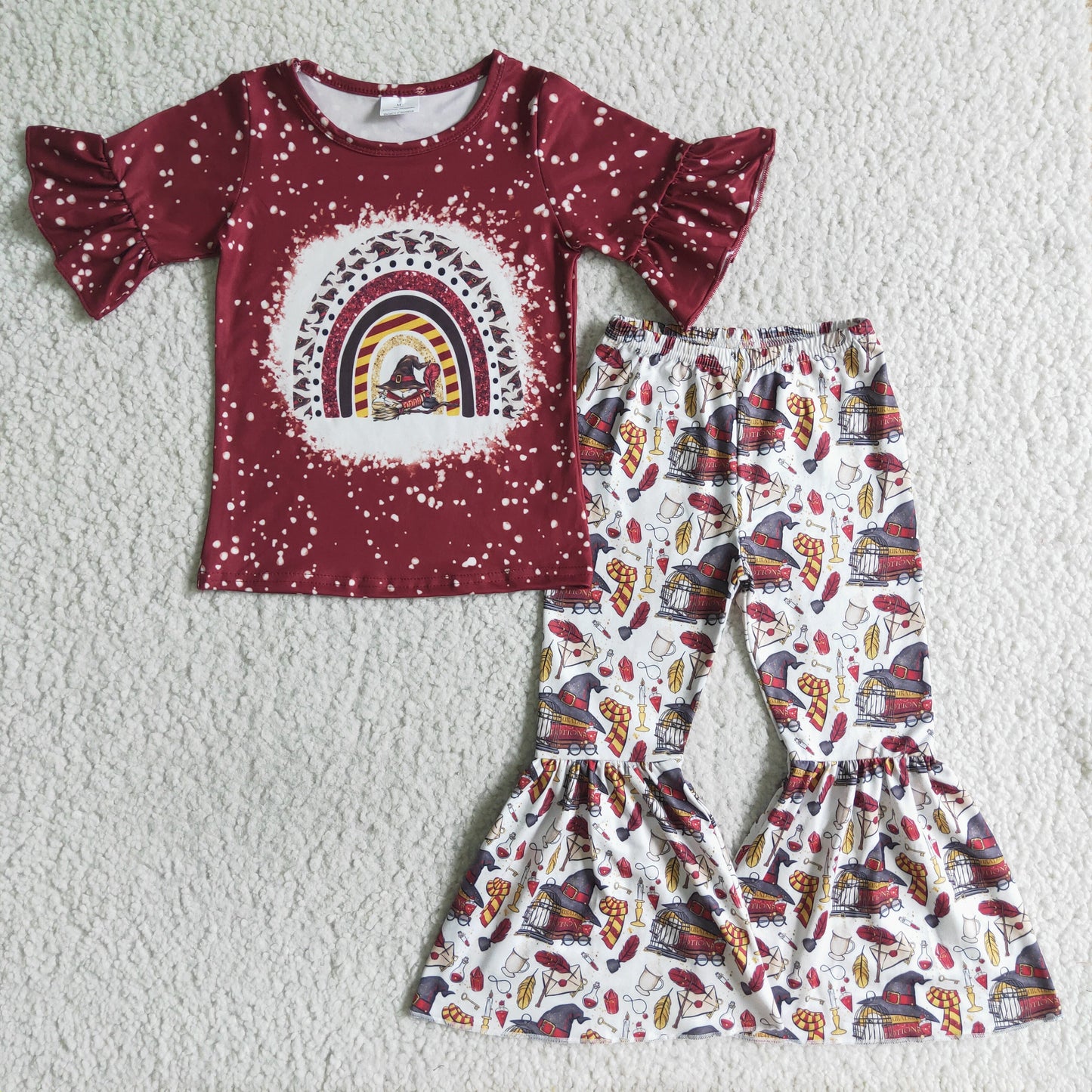 Short sleeve rainbow shirt magic baby girls clothing set