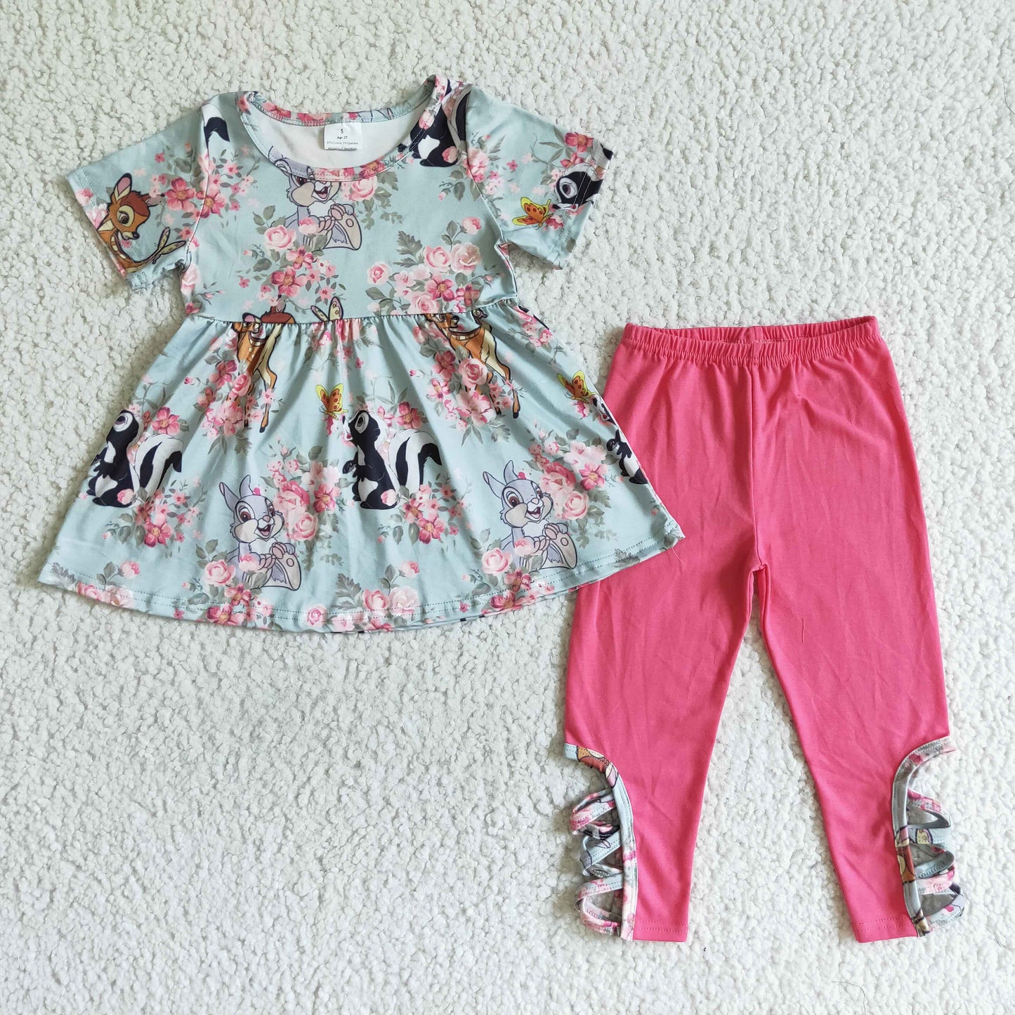 Deer floral tunic hot pink leggings girls clothing set