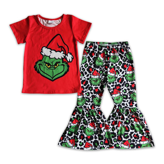 Green face shirt leopard bell bottom pants baby Christmas set