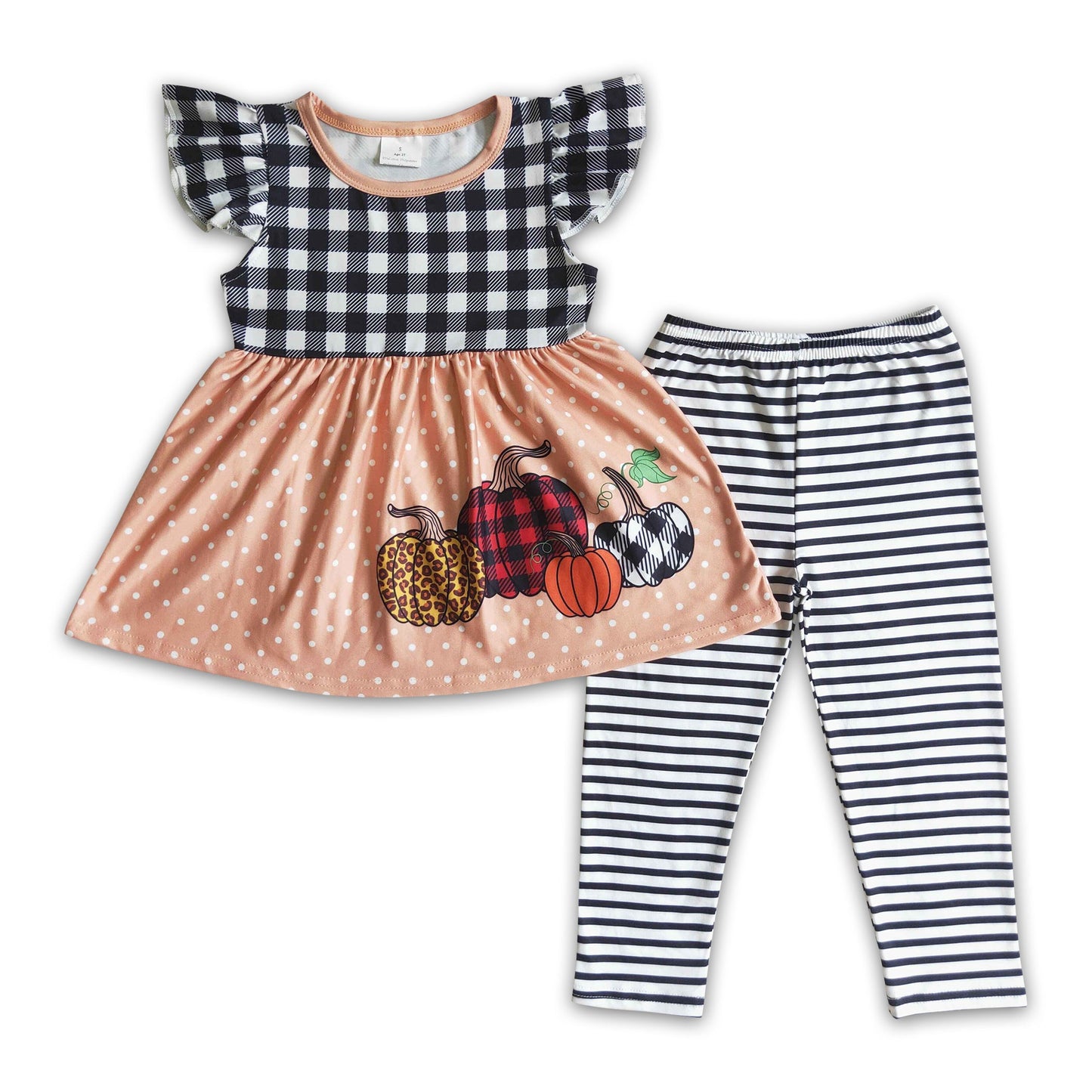 Black white plaid stripe pumpkin set girls fall clothes