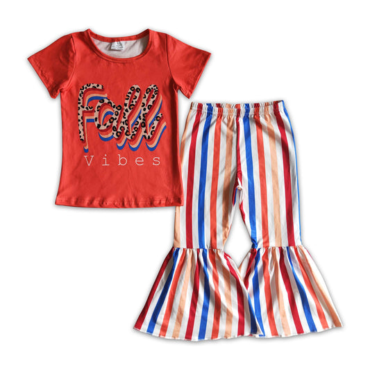 Fall vibes shirt stripe pants kids girls clothing set