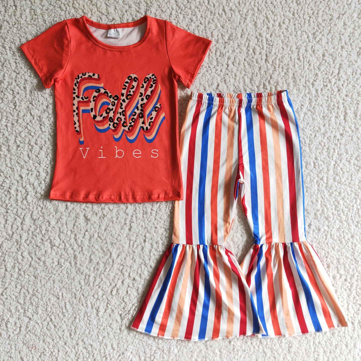 Fall vibes shirt stripe pants kids girls clothing set