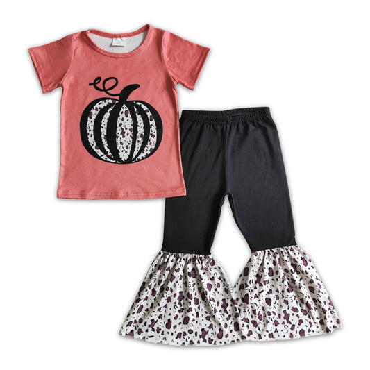 Leopard pumpkin shirt black pants baby girls fall clothing