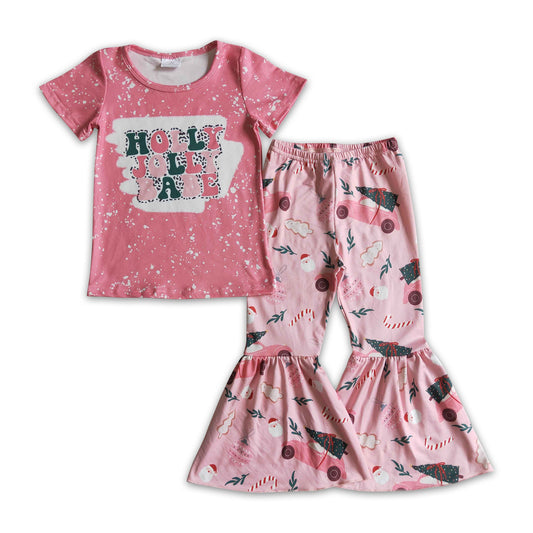 Holly jolly babe pink shirt bell bottom pants girls Christmas set