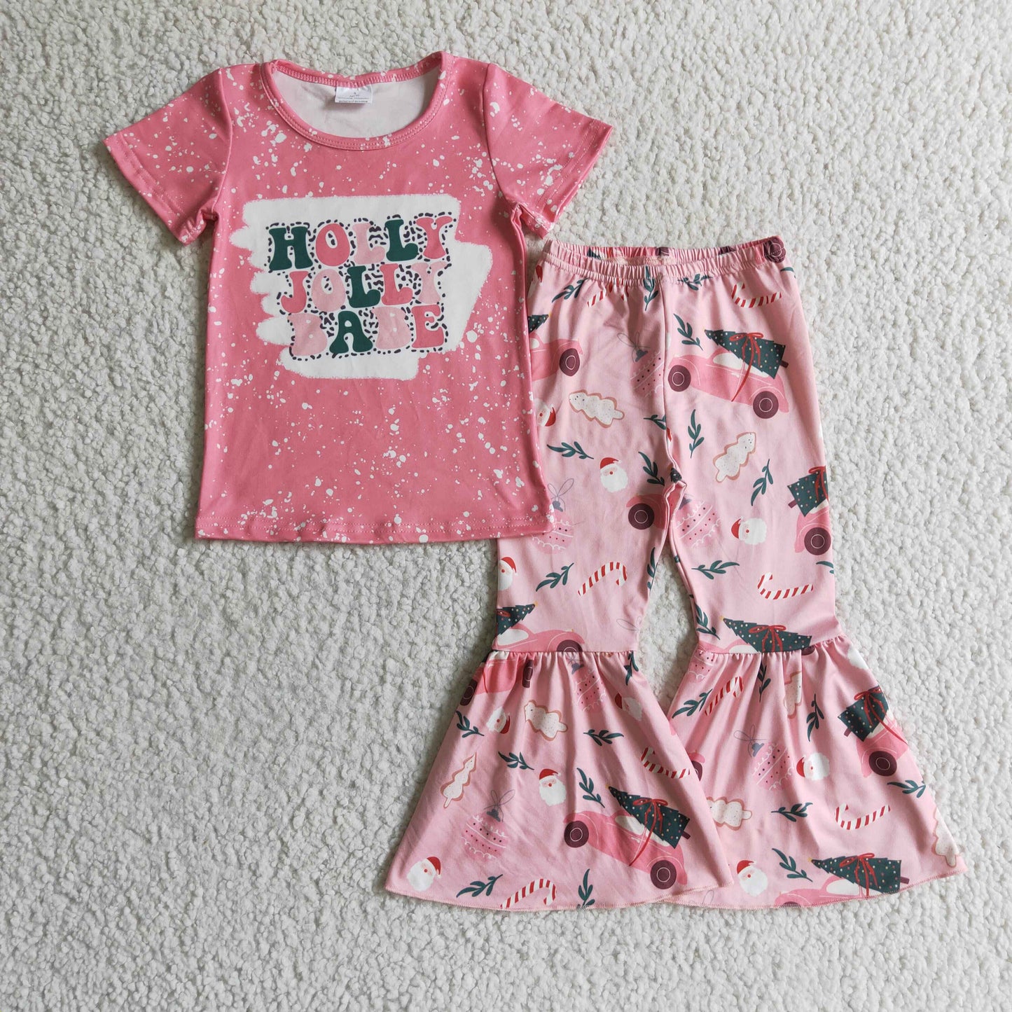 Holly jolly babe pink shirt bell bottom pants girls Christmas set