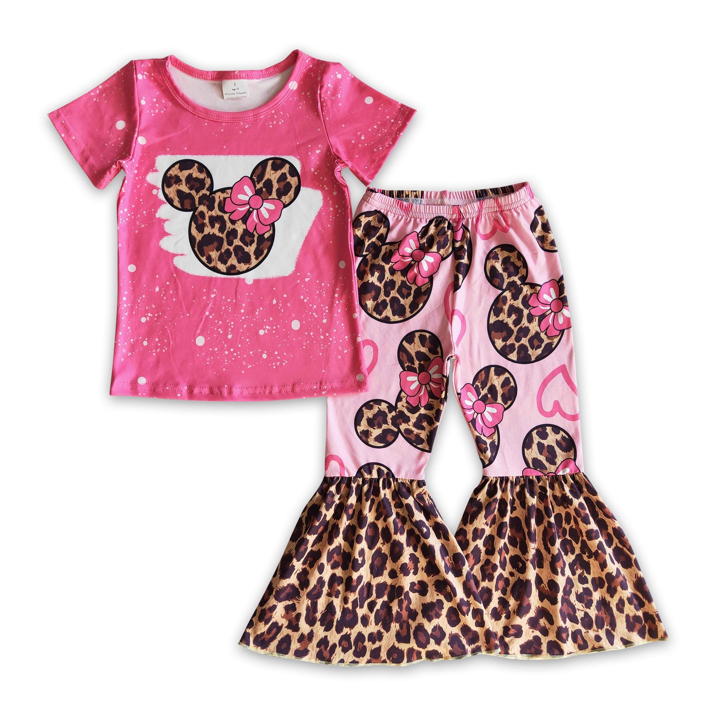 Pink mouse leopard bell bottom pants girls outfits