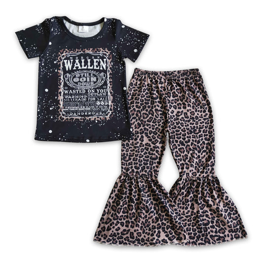 Black bleached shirt leopard pants girls singer clothes