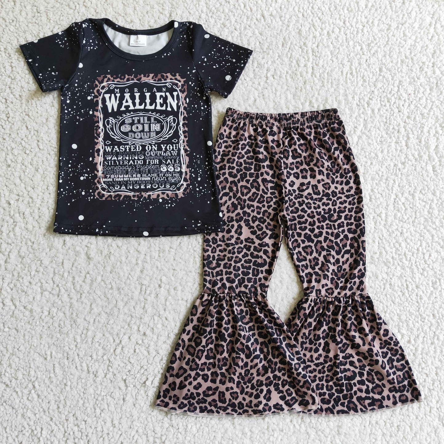 Black bleached shirt leopard pants girls singer clothes