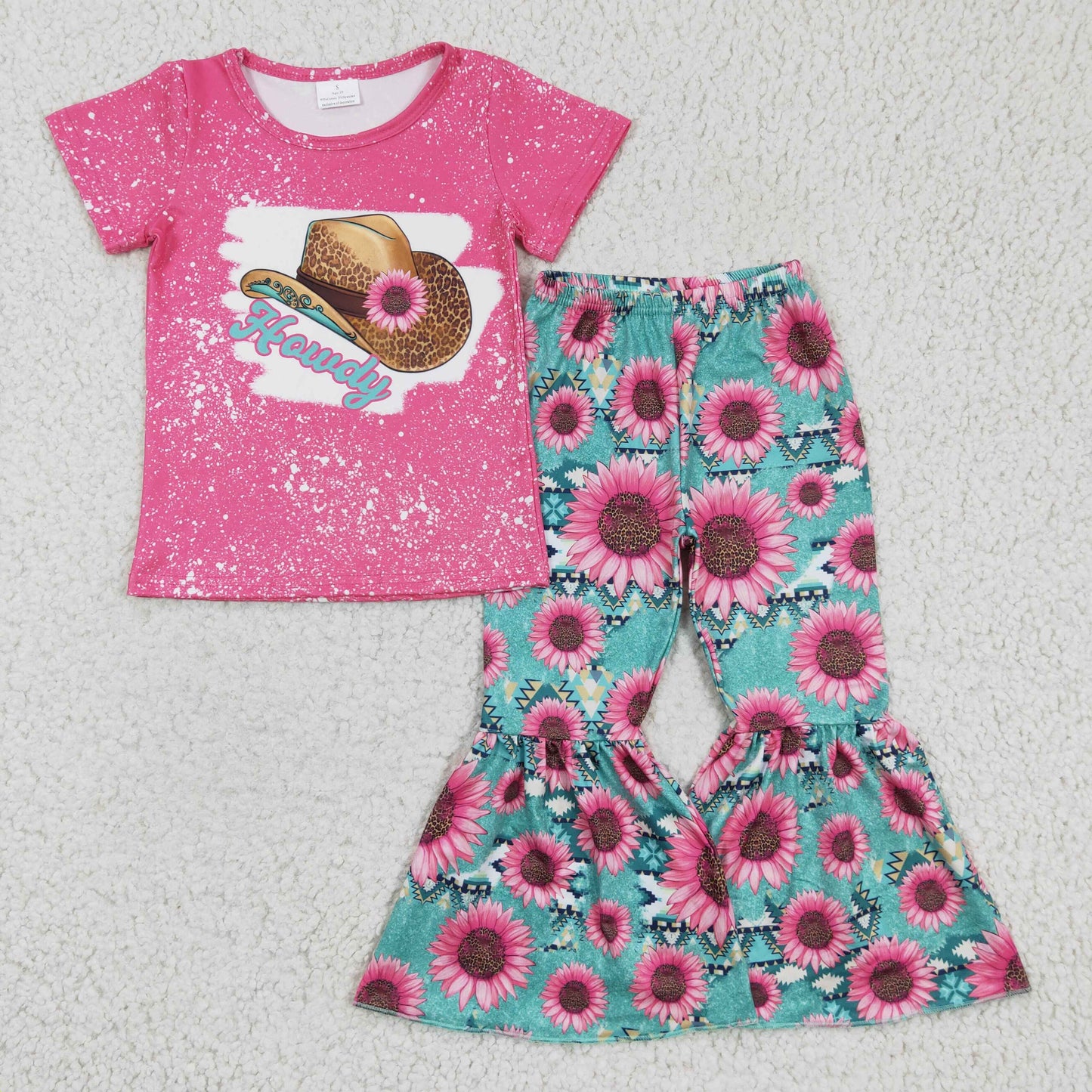 Howdy hat pink floral bell bottom pants girls western clothing set