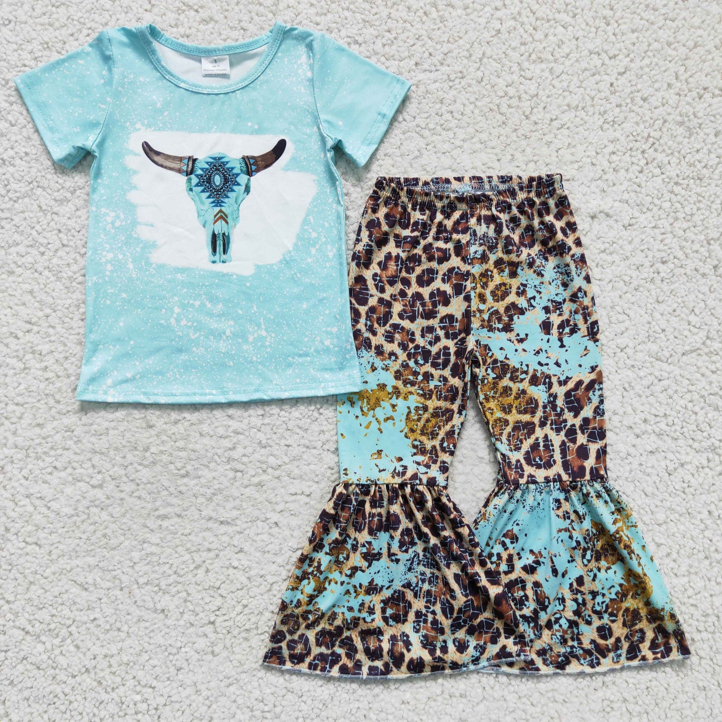 Turquoise cow leopard pants kids girls western outfits