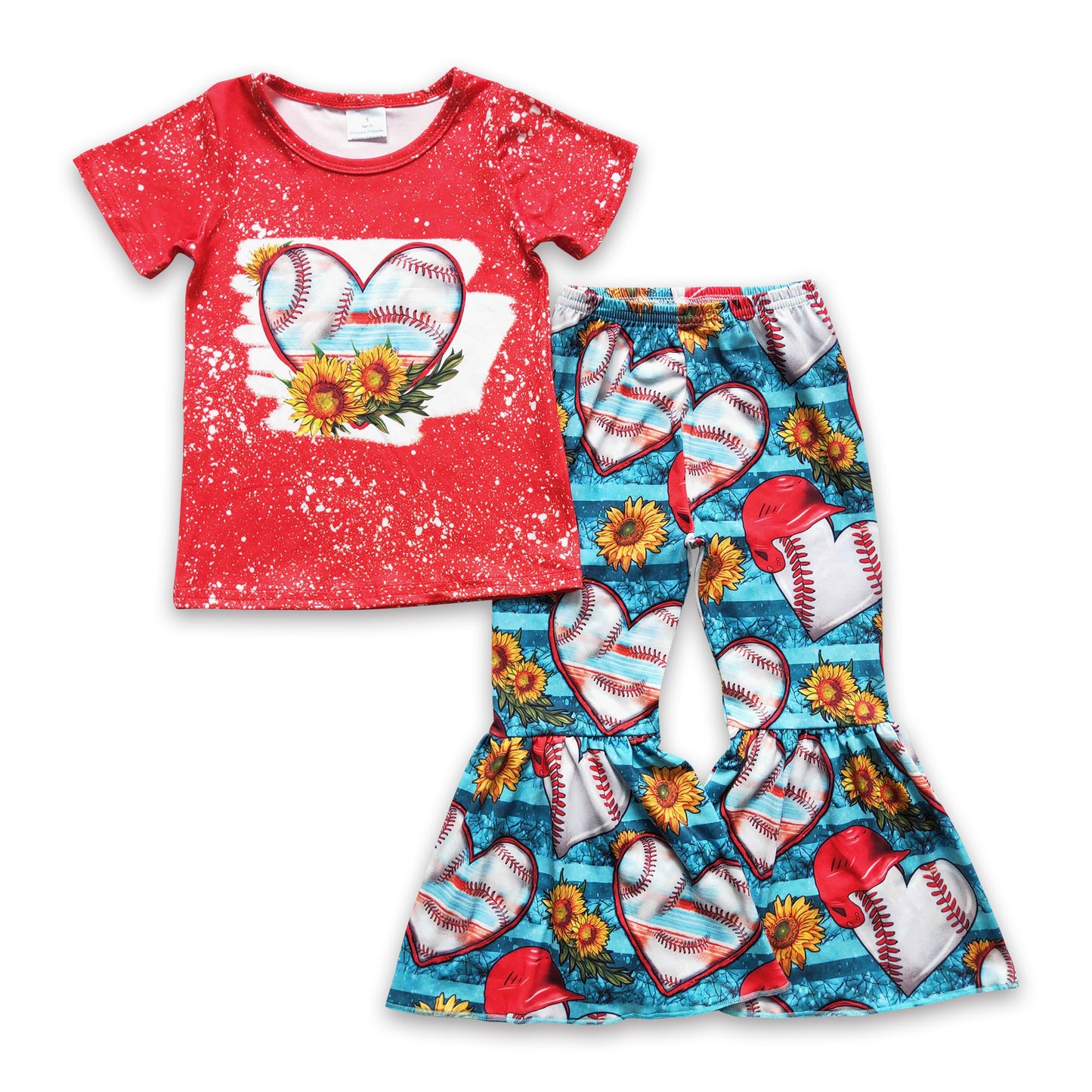 Baseball heart floral print baby girls clothing set