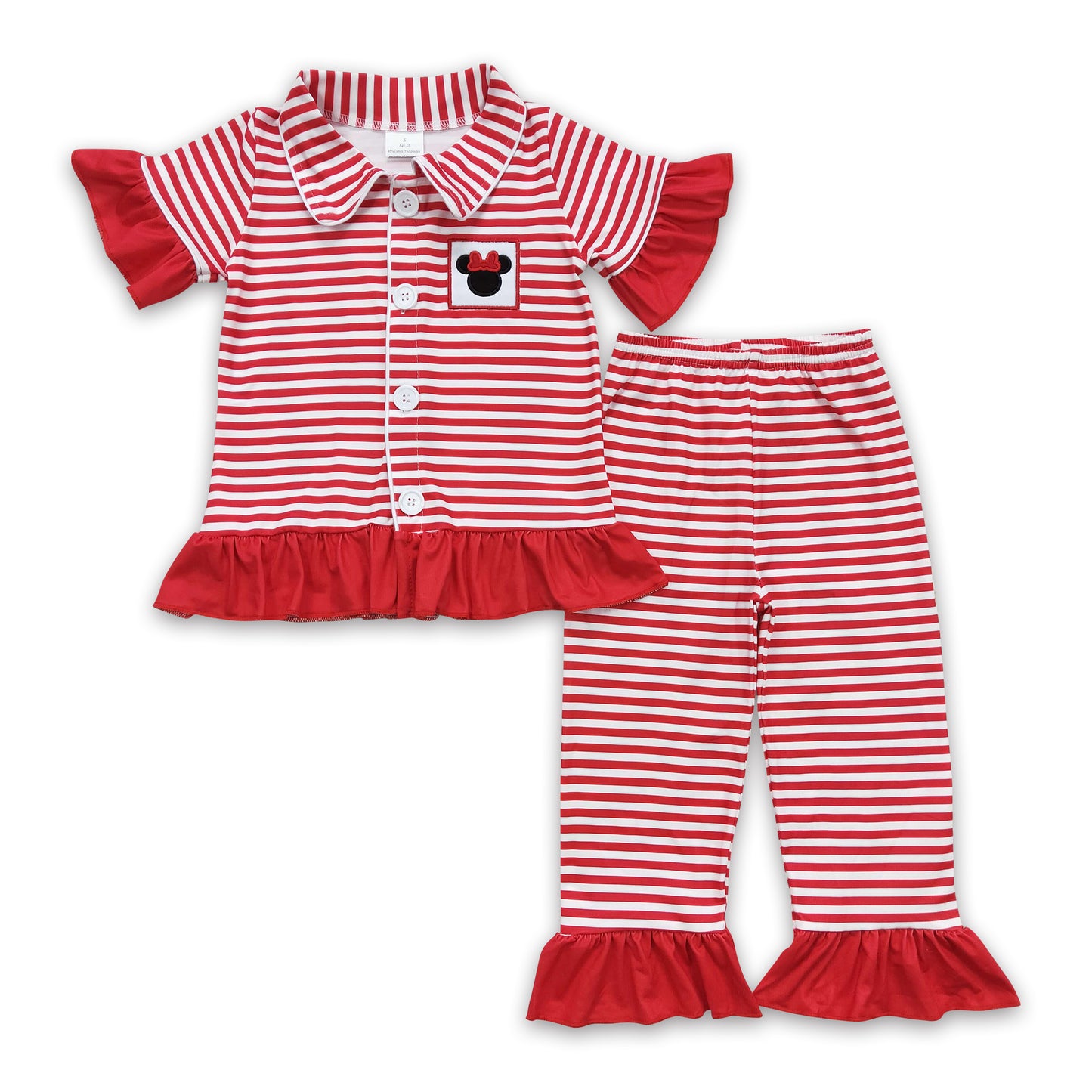 Mouse embroidery stripe kids girls pajamas