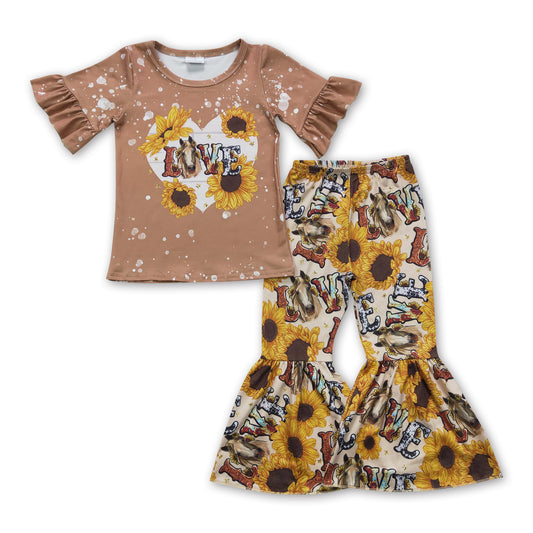 Sunflower love horse kids girls western clothing set