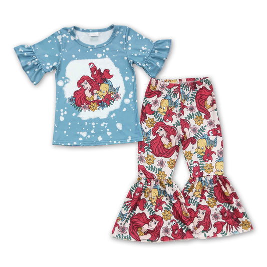 Bleached short sleeves pants fish floral princess girls outfits