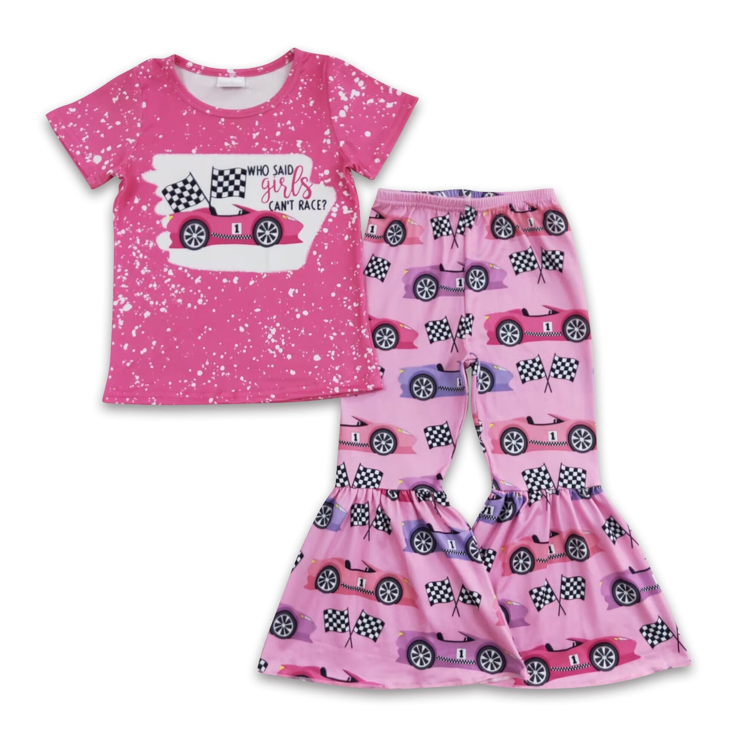 Who said girls can't race shirt car pants kids clothing set