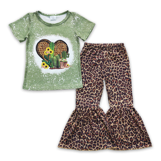 Leopard boots cactus kids girls western clothing set