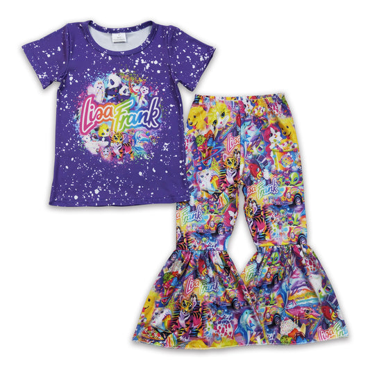 Colorful tiger shirt bell bottom pants girls clothing set