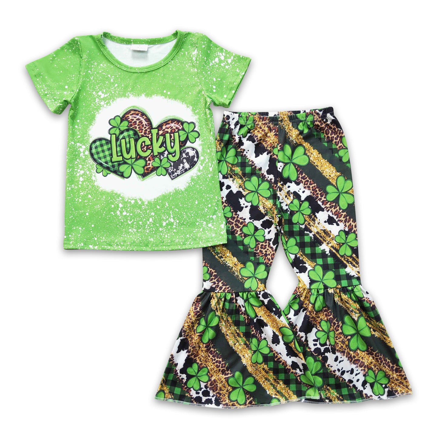 Green lucky heart kids girls st patrick outfits