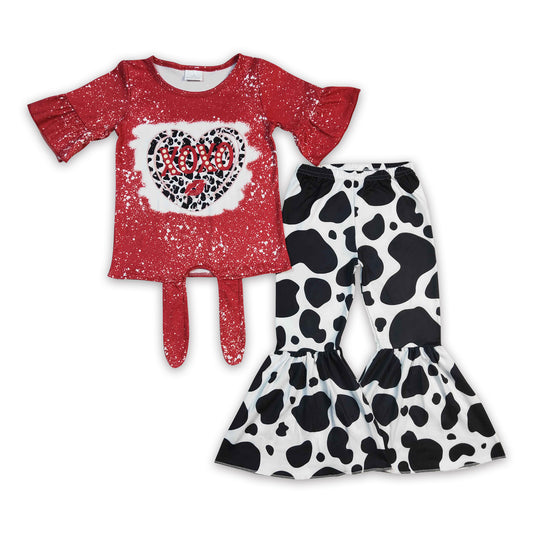 Lip cow heart shirt bell bottom pants girls valentine's outfits