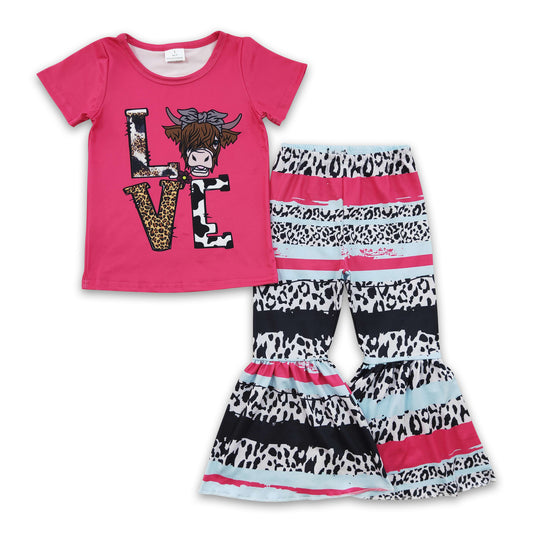 Love highland cow shirt stripe pants girls valentine's clothes