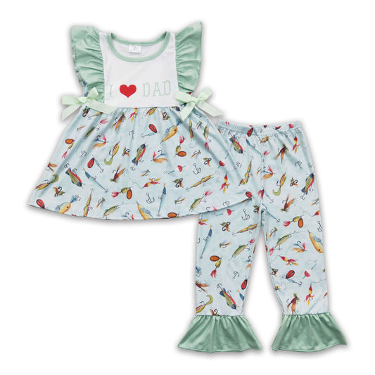 I love Dad fishing kids girls clothing set