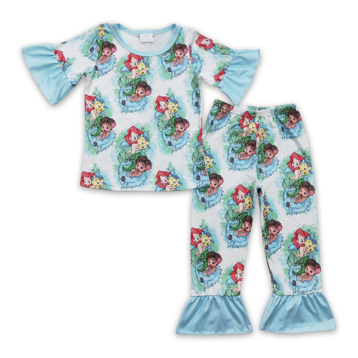 Short sleeves fish princess baby girls pajamas