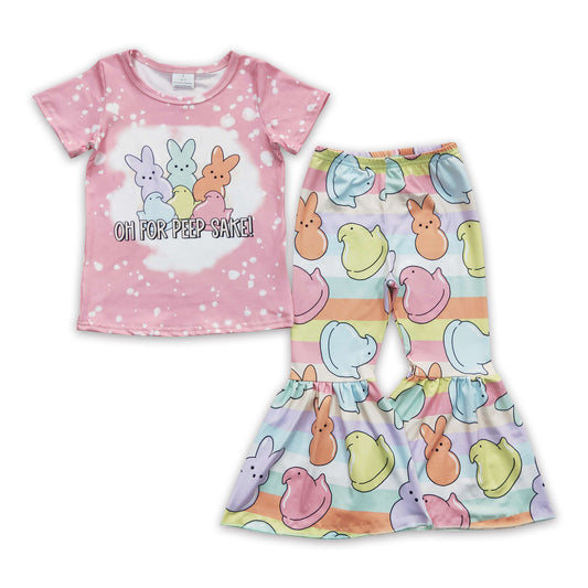 Hangin with my peeps shirt leopard pants girls easter clothing set