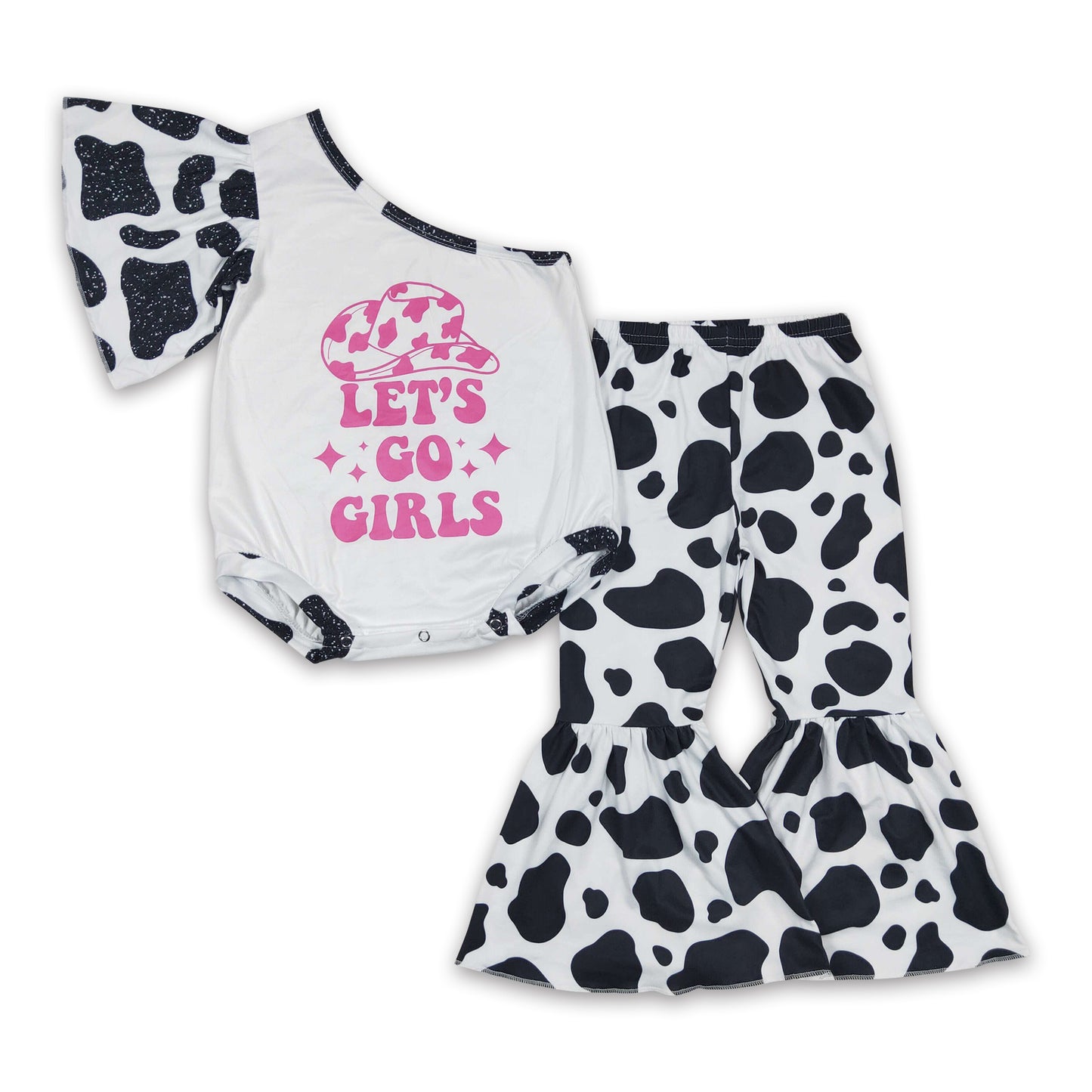 Let's go girls one shoulder romper pants baby girls western outfits