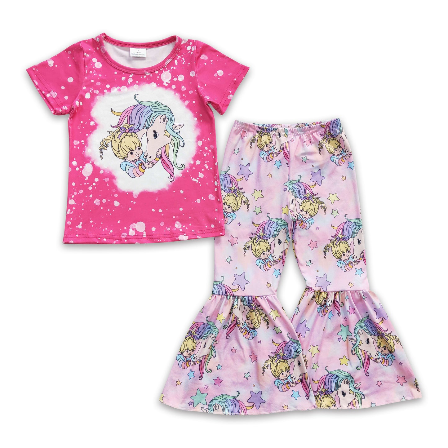 Unicorn bleached shirt bell bottom pants girls outfits